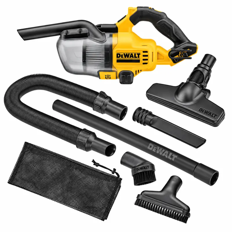 DEWALT cordless handheld vacuum with hose and cleaning accessories