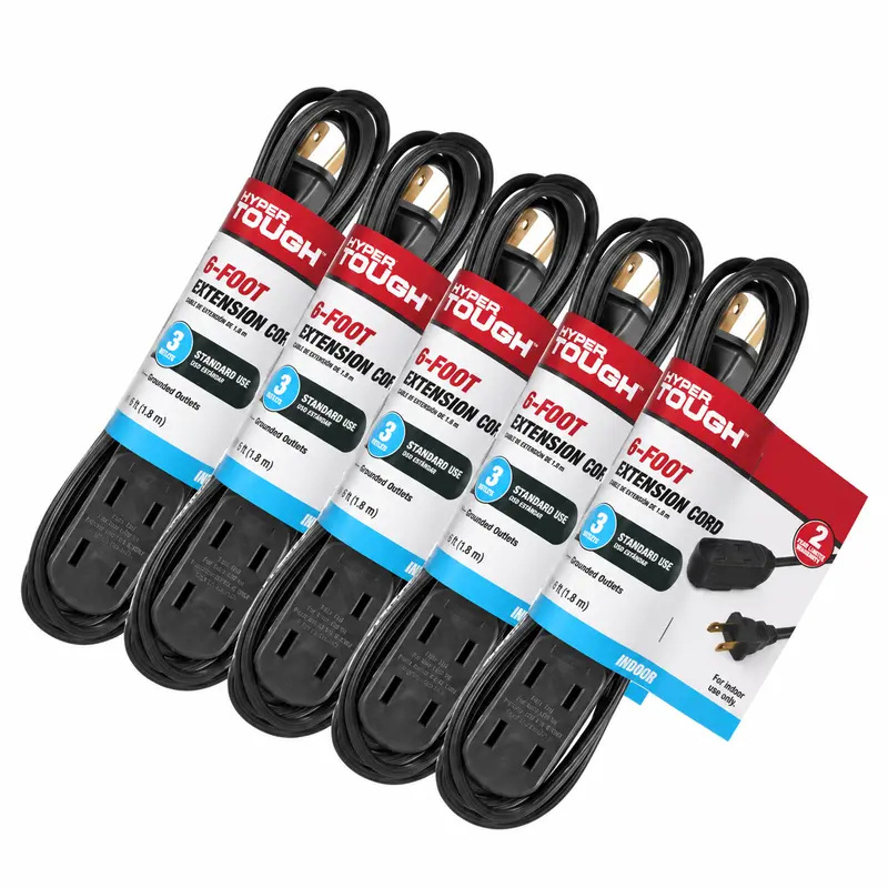 Hyper Tough 6-foot indoor three-outlet extension cords 5-pack