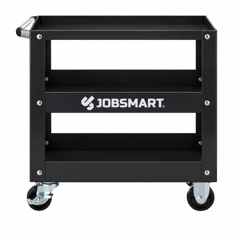 JobSmart 3-tier black rolling utility cart with casters and side handle