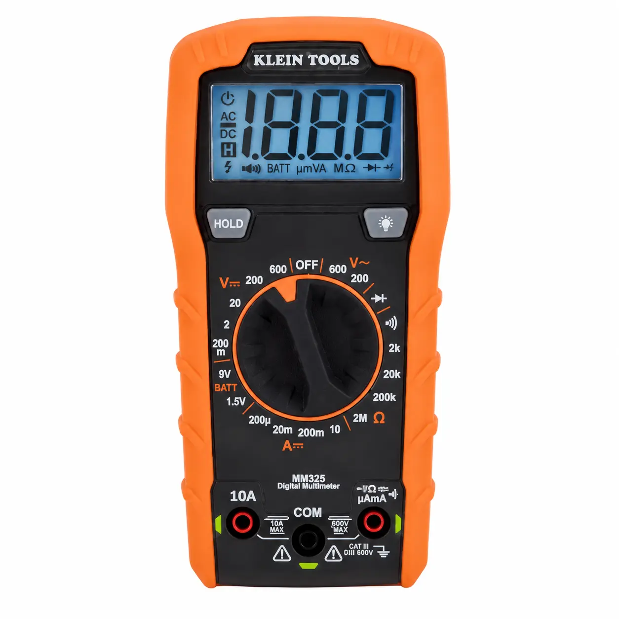 Klein Tools MM325 600V manual-ranging digital multimeter with backlit display