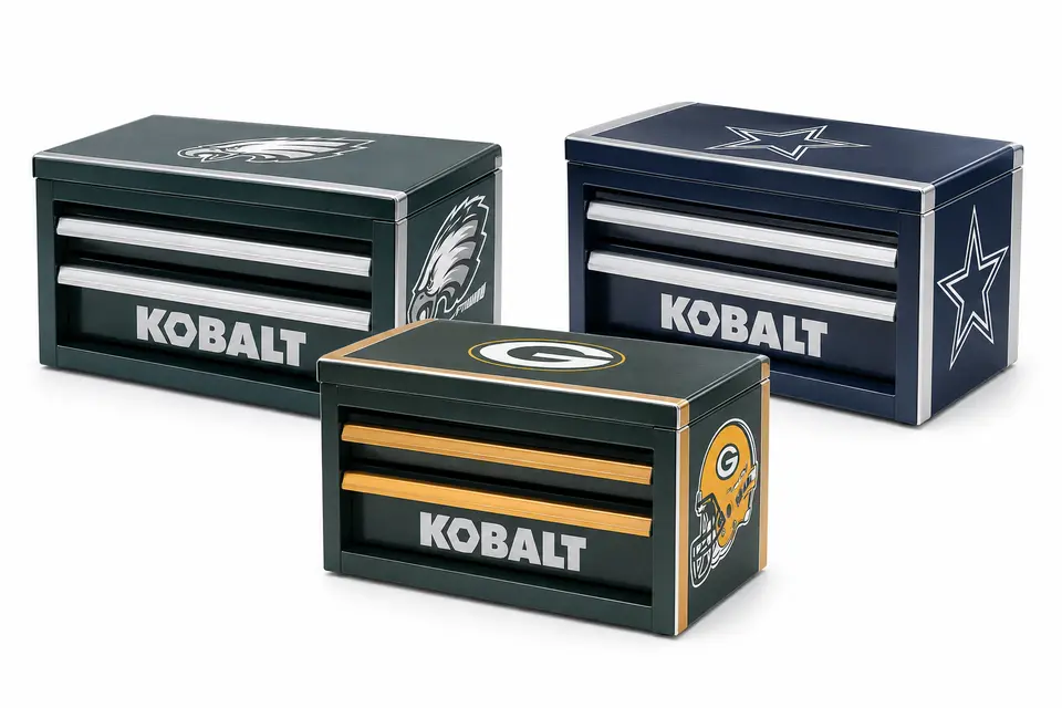 Kobalt NFL mini toolbox featuring officially licensed team colors and logos